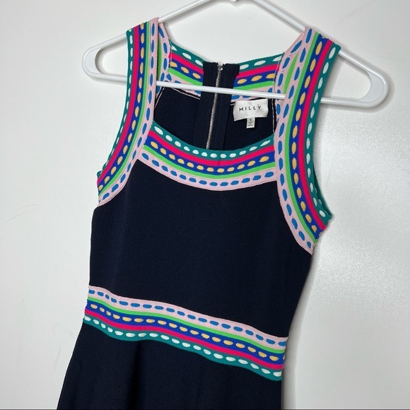 Milly Woven Trim Scoop Flare Dress Women’s Size Small - Picture 3 of 10